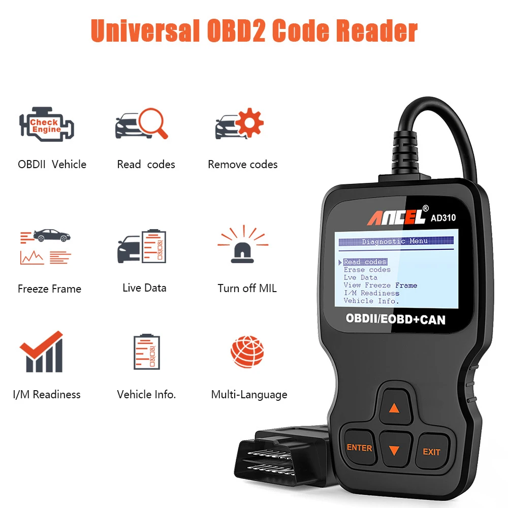 Ancel AD310 OBD2 автомобильный сканер Obdii диагностический инструмент анализатор