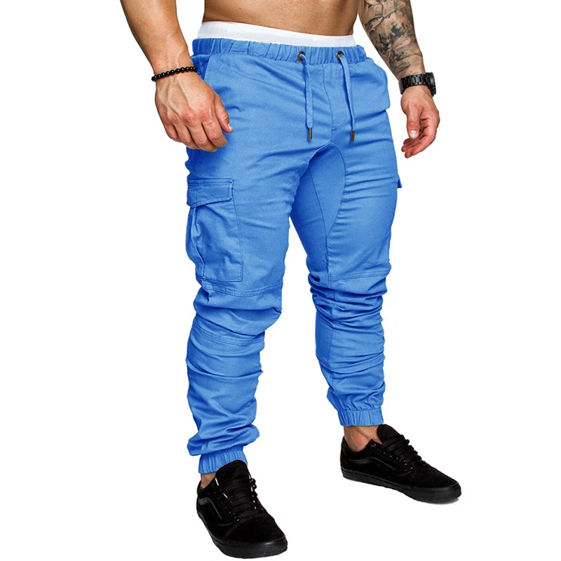 

2021 Male Trousers Men Joggers Solid Multi-pocket Pants Sweatpants Men Pants Tether Elastic Harem Pants Quick Dry Cargo Pants