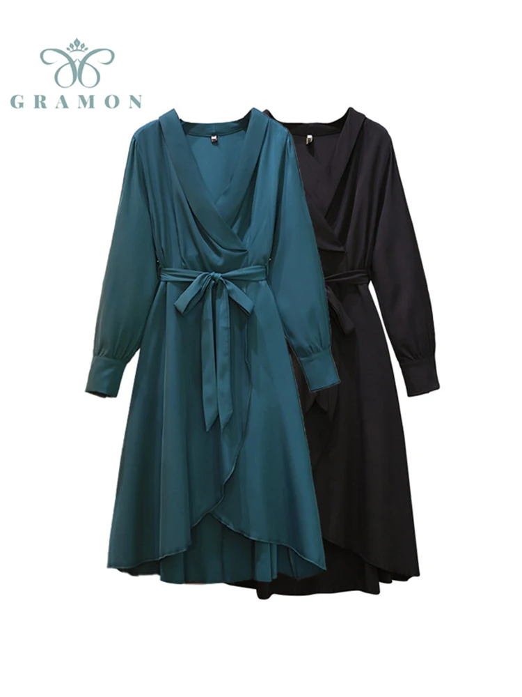 Sexy Vestidos Woman Autumn New Fashion V-neck Long Sleeve Solid Color Lager Size Lace Up A-line Irregular Loose Midi Dress Lady
Sexy Vestidos Woman Autumn New Fashion V-neck Long Sleeve Solid Color Lager Size Lace Up A-line Irregular Loose Midi Dress Lady