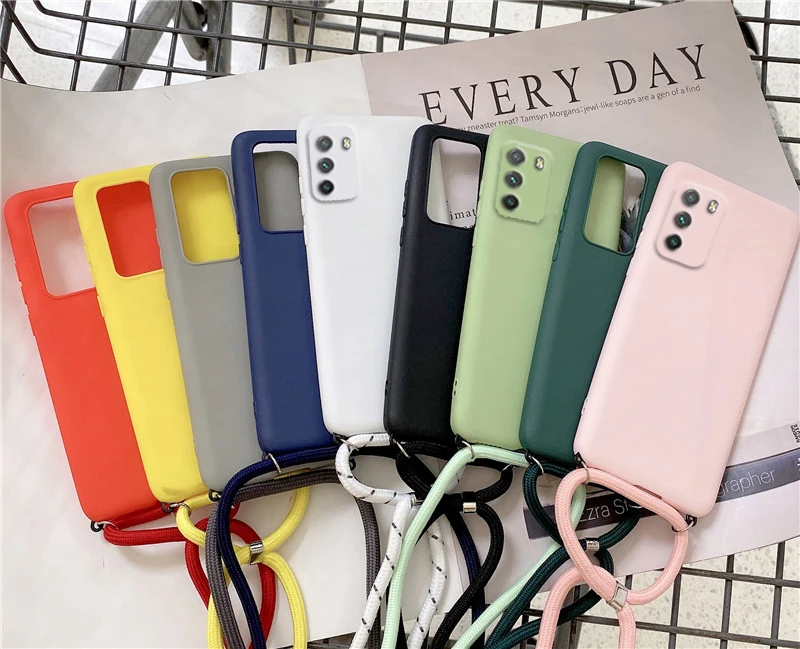 New Full Cover Candy Color Strap Lanyard Case For Xiaomi Poco M3 Silicone Global Original Soft Camera Protective Tpu Back | Мобильные