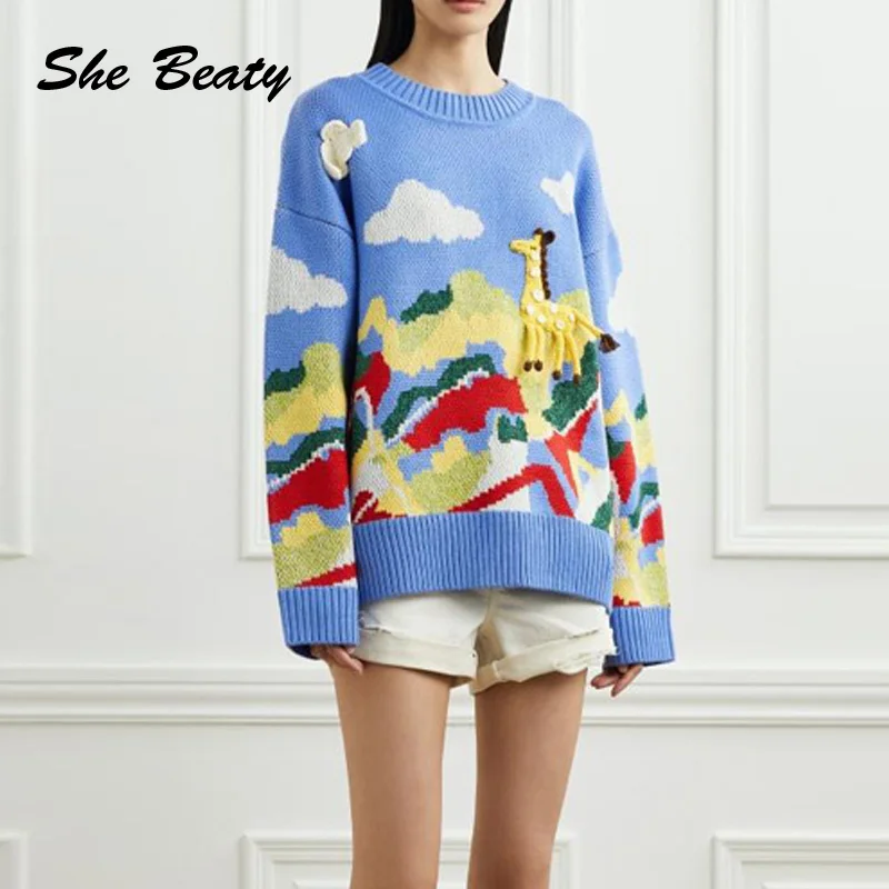 She Beaty Women Sweater Pullovers O-Neck Loose Casual Long Sleeve High Street Animal Cartoon Designer Fashion Knitted Traf Tops
She Beaty Women Sweater Pullovers O-Neck Loose Casual Long Sleeve High Street Animal Cartoon Designer Fashion Knitted Traf Tops