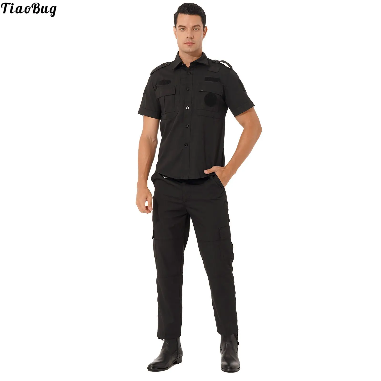 TiaoBug Men Security Guards Uniform Halloween Role Play Cosplay Costume Outfits Short Sleeve Button Down Shirt With Pants
TiaoBug Men Security Guards Uniform Halloween Role Play Cosplay Costume Outfits Short Sleeve Button Down Shirt With Pants