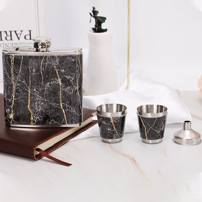 Hardcover High quality Stainless Steel Leather Wrapped Hip Flask Set with Wine Glass Funnel, 6 OZ Portable Flagon Outdoor Travel
Hardcover High quality Stainless Steel Leather Wrapped Hip Flask Set with Wine Glass Funnel, 6 OZ Portable Flagon Outdoor Travel