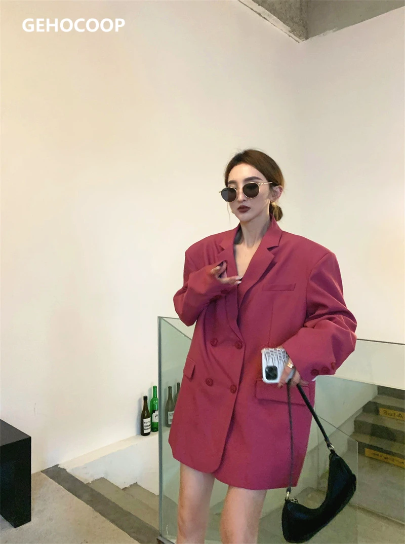 GEHOCOOP Women Blazer Coat Vintage Loose Pocket Double Breasted Long Sleeve Female Oversize Outwear Casual Korean Chic Tops
GEHOCOOP Women Blazer Coat Vintage Loose Pocket Double Breasted Long Sleeve Female Oversize Outwear Casual Korean Chic Tops