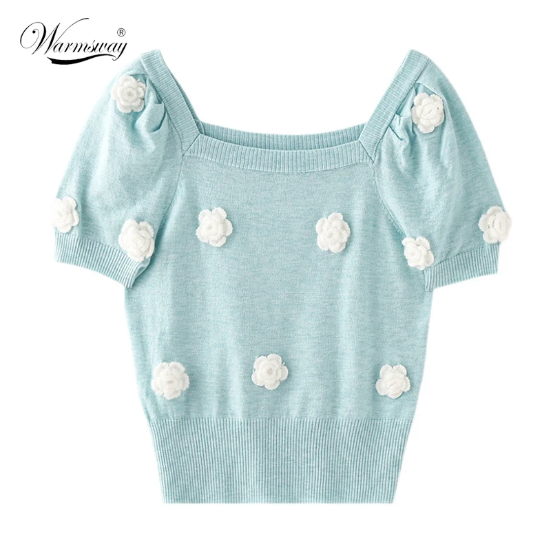 Vintage Square Collar Knitted T-shirt 2021 Summer Women Puff Sleeve 3D Flowers Appliques Casual Tops Clothing Y2K E Girl B-160
Vintage Square Collar Knitted T-shirt 2021 Summer Women Puff Sleeve 3D Flowers Appliques Casual Tops Clothing Y2K E Girl B-160