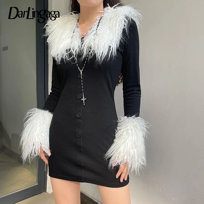 Darlingaga Casual Chic Fluffy Faux Fur Trim Bodycon Black Dress Fashion Buttons Slim Long Sleeve Autumn Dress Club Party Ladies
Darlingaga Casual Chic Fluffy Faux Fur Trim Bodycon Black Dress Fashion Buttons Slim Long Sleeve Autumn Dress Club Party Ladies