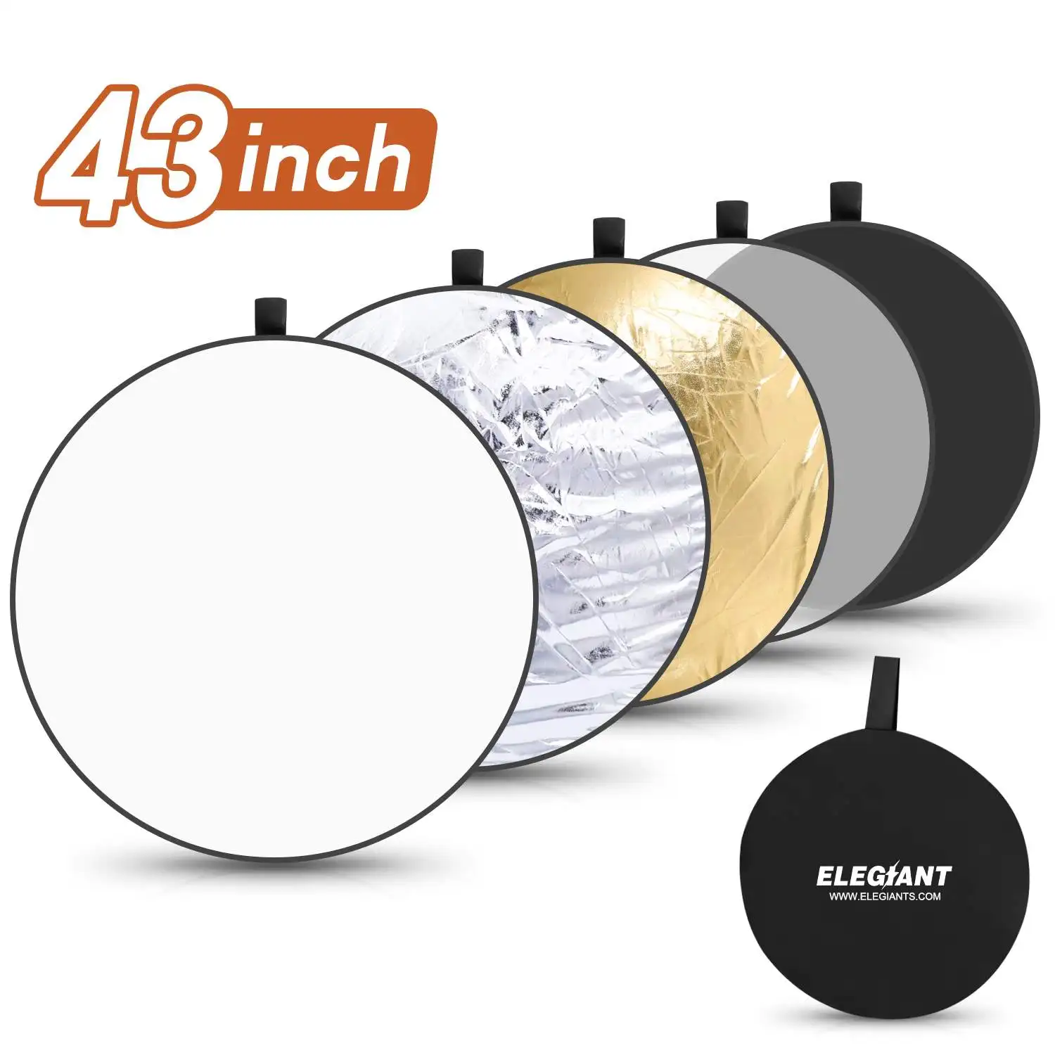 ELEGIANT 43Inch 110CM Portable 5 in 1 Multi Color Studio Reflector Collapsible Round Light Diffuser Studio Strobe For Photo
ELEGIANT 43Inch 110CM Portable 5 in 1 Multi Color Studio Reflector Collapsible Round Light Diffuser Studio Strobe For Photo