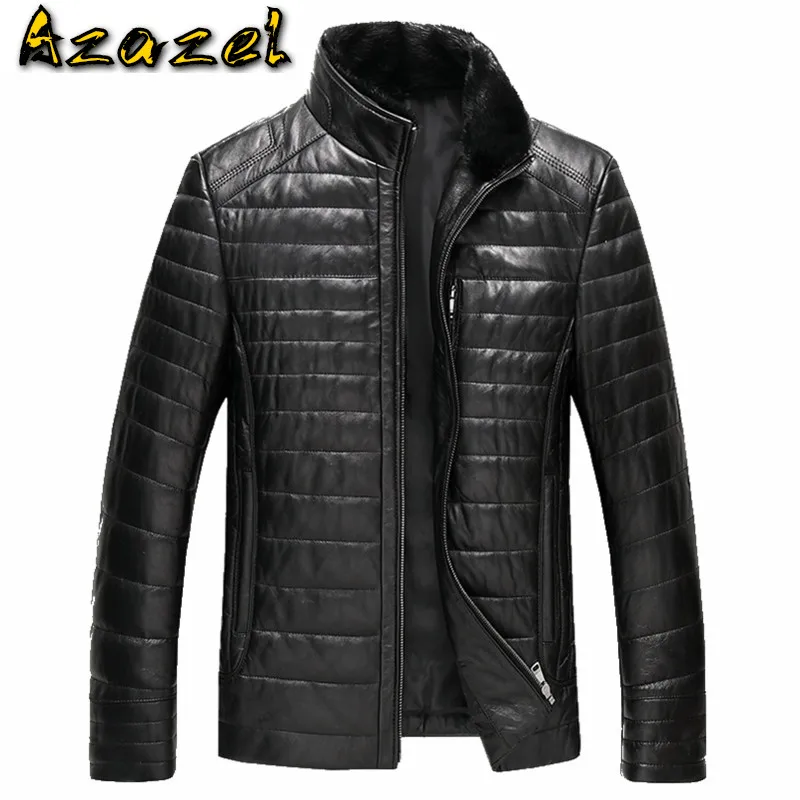 

Мужская кожаная куртка Azazel, осенне-зимнее пальто из овчины на утином пуху, мужская куртка с воротником из натурального меха норки, модель 6XL GYG13104 LWL