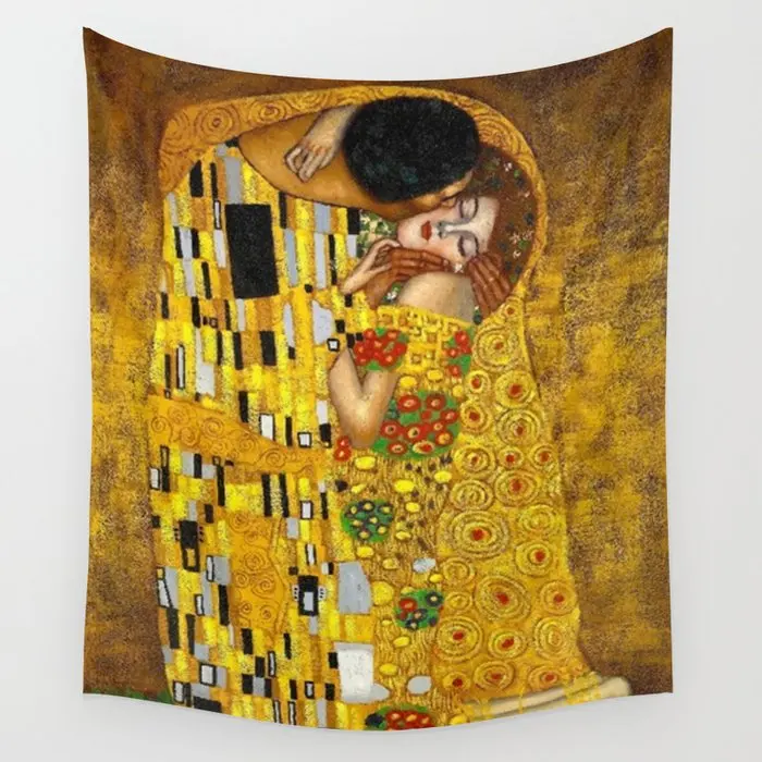 

The Kiss Painting Gustav Klimt Wall Tapestry Cover Beach Towel Picnic Yoga Mat Home Decoration