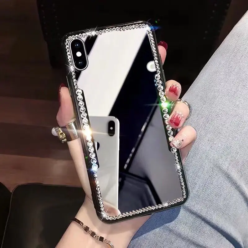Зеркальные чехлы из закаленного стекла со стразами для Iphone X XS XR MAX чехол макияжа 8