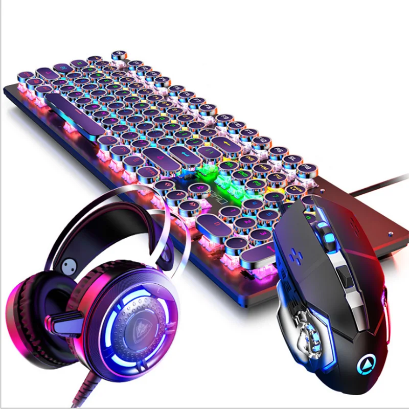 Механическая игровая светодиодная Проводная клавиатура и мышь с излучаемыми персонажами 3200DPI USB мышь мультимедийные клавиши Радужная подс... 
Механическая игровая светодиодная Проводная клавиатура и мышь с излучаемыми персонажами 3200DPI USB мышь мультимедийные клавиши Радужная подс...