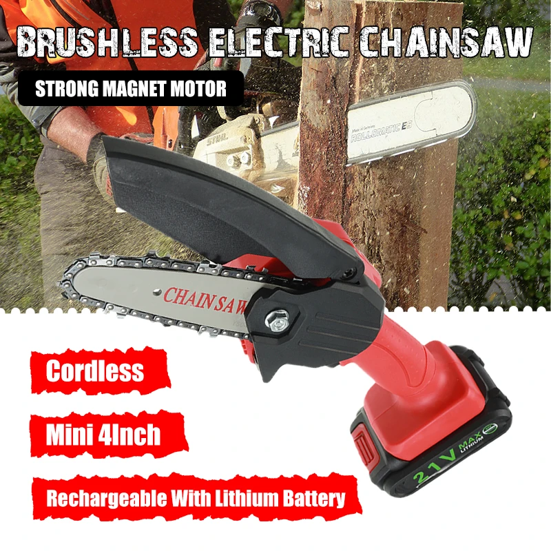 21V Electric Brushless Cordless Chainsaw 4Inch Mini Pruning Saw Wood Cutter Garden Power Tools Rechargeable with Lithium Battery
21V Electric Brushless Cordless Chainsaw 4Inch Mini Pruning Saw Wood Cutter Garden Power Tools Rechargeable with Lithium Battery