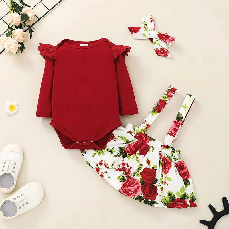 New Autumn Romper Suspender Skirt Children's Clothes Flower Printing Three-piece Suit
New Autumn Romper Suspender Skirt Children's Clothes Flower Printing Three-piece Suit