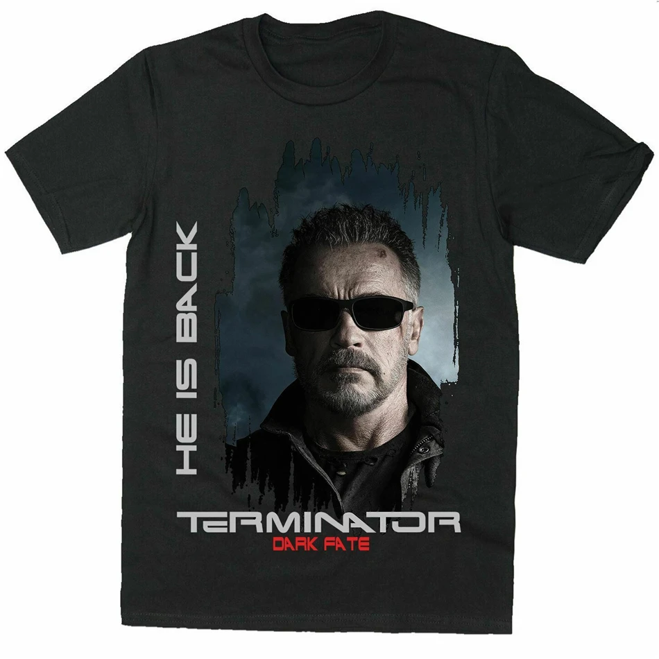 Мужская футболка с надписью Terminator Dark Fate Movie He Is Back для молодежи среднего