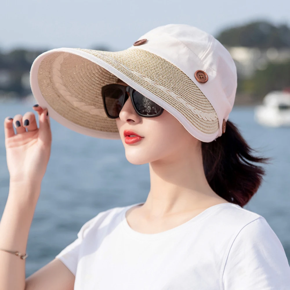 2020 New Women Summer Large Wide Brim Beach Sun Hat Cap Button Straw Hat Summer Anti-UV Visor Hats Beach Holiday Cap 35CM
2020 New Women Summer Large Wide Brim Beach Sun Hat Cap Button Straw Hat Summer Anti-UV Visor Hats Beach Holiday Cap 35CM