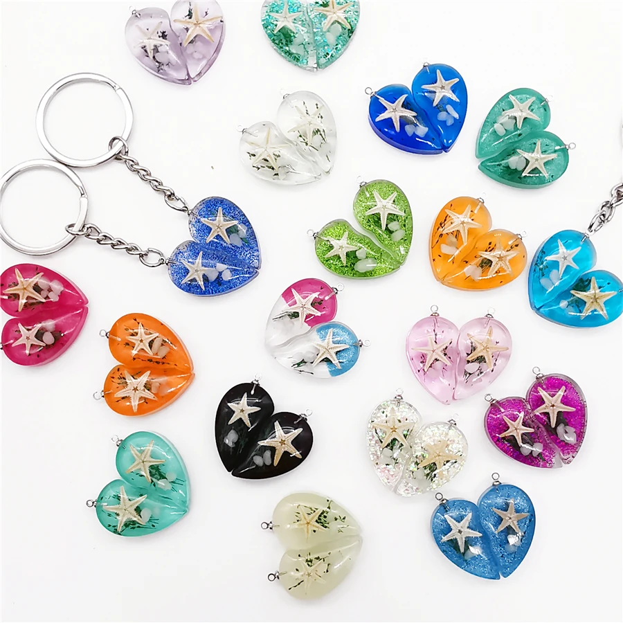 Handmade Love Heart Starfish Sequin Resin Keychain Lovers Charm Couple Keyrings Key Chain Rings Holder for Gifts Accessories 
Handmade Love Heart Starfish Sequin Resin Keychain Lovers Charm Couple Keyrings Key Chain Rings Holder for Gifts Accessories