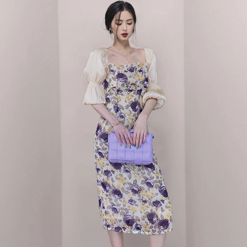 Summer Dress Office Ladies Floral Printed Chiffon Dress Square Collar Puff Sleeve High Waist Midi Party Dresses for Women T989
Summer Dress Office Ladies Floral Printed Chiffon Dress Square Collar Puff Sleeve High Waist Midi Party Dresses for Women T989