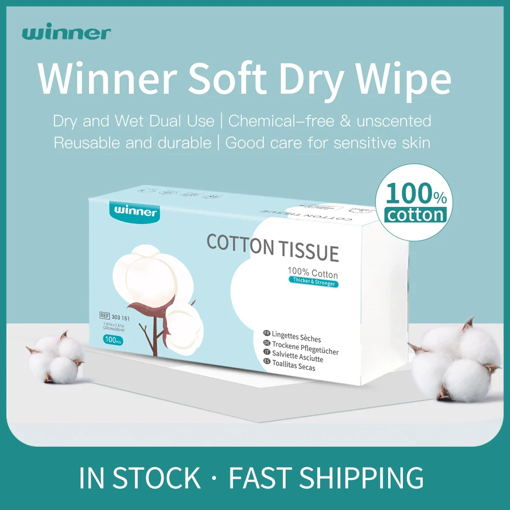 

Winner Cotton Tissue Clean Face Towel Cotton Makeup Wipes Facial Cleansing Wet Dry Use Towel Sensitive Skin Baby Wipes, 100pcs