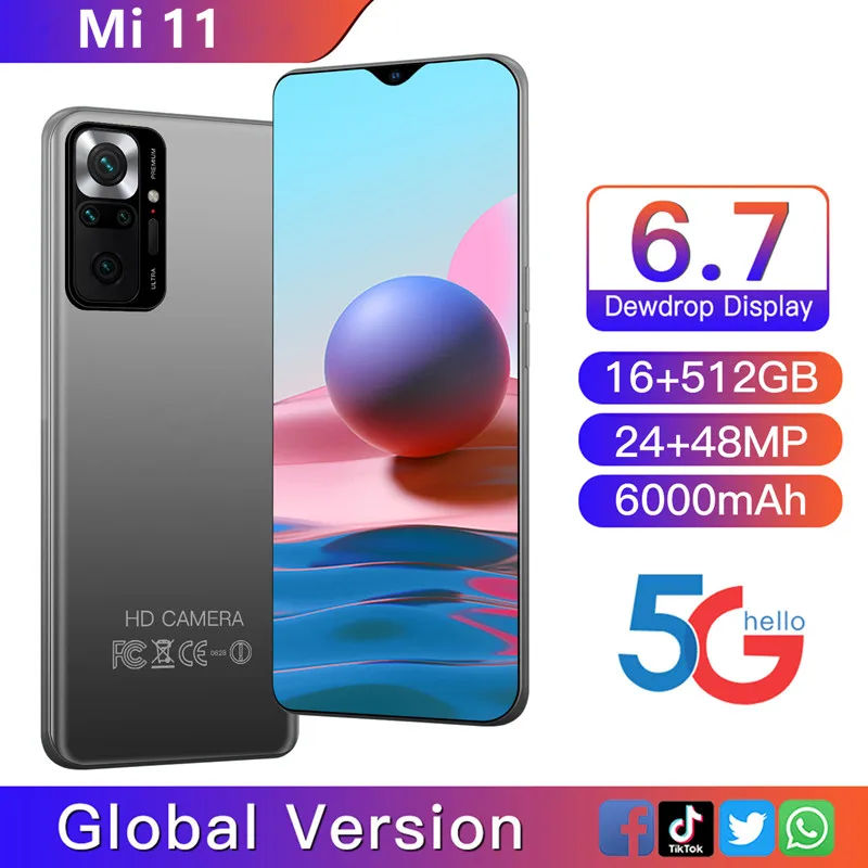 

Global Version Mi 11 Smartphone Android 16GB 512GB 10 Core 48MP Carema CellPhone 6000mAh Battery Daul SIM Mobile Phones