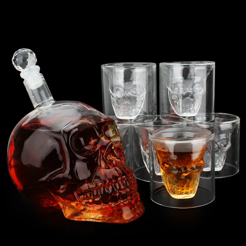 Creative glass skeleton Bottle Set 1 Decanter 6 spirits Vodka shaker Halloween bar kit 
Creative glass skeleton Bottle Set 1 Decanter 6 spirits Vodka shaker Halloween bar kit