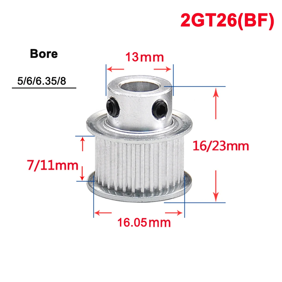1Pcs 2GT Timing Pulley 26-32 Tooth Aluminum Convex Synchronous Wheel Gear Part For 3D Printers Width 7mm 11mm Bore 5 6~10mm
1Pcs 2GT Timing Pulley 26-32 Tooth Aluminum Convex Synchronous Wheel Gear Part For 3D Printers Width 7mm 11mm Bore 5 6~10mm