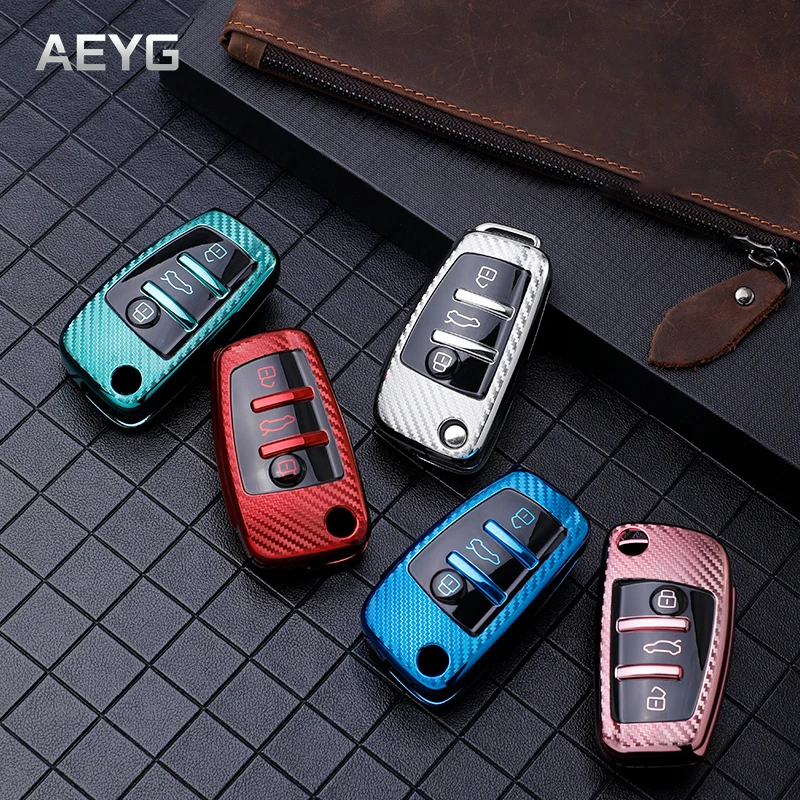 

Carbon Filber Tpu Car Key Case Cover Shell Fob For Audi A3 A4 A5 C5 C6 8L 8P B6 B7 B8 RS3 Q3 Q7 TT 8V S3 RS Sline R8 A1 S6 Shell