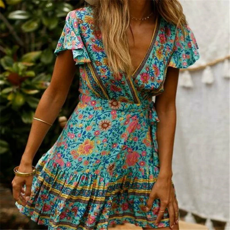 Women V Neck Dress Wrap Summer Boho Floral Paisley Mini Print Dress Ladies Holiday Beach Casual Floral Dress
Women V Neck Dress Wrap Summer Boho Floral Paisley Mini Print Dress Ladies Holiday Beach Casual Floral Dress