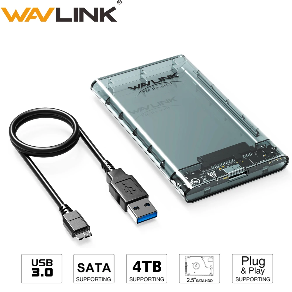 

Wavlink 2.5 inch HDD Case SATA to USB 3.0 Hard Drive Enclosure Tool Free 5Gbps UASP protocol External SSD Box for 2.5" HDD SSD