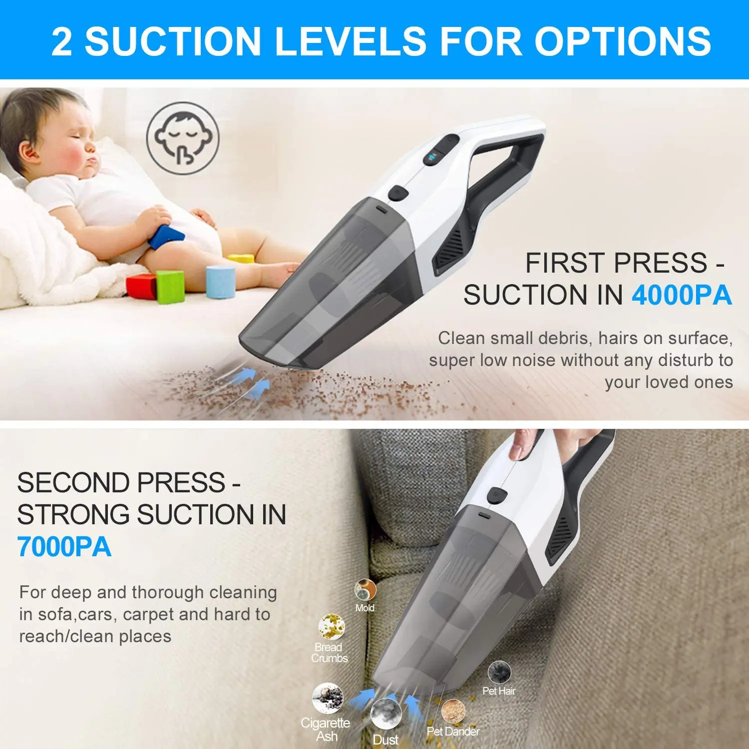 Handheld Vacuum Portable Rechargeable Vacuum Cleaner Quick Charge Cordless Powerful Cyclone Suction for Car Home 120W / 7000PA
Handheld Vacuum Portable Rechargeable Vacuum Cleaner Quick Charge Cordless Powerful Cyclone Suction for Car Home 120W / 7000PA
