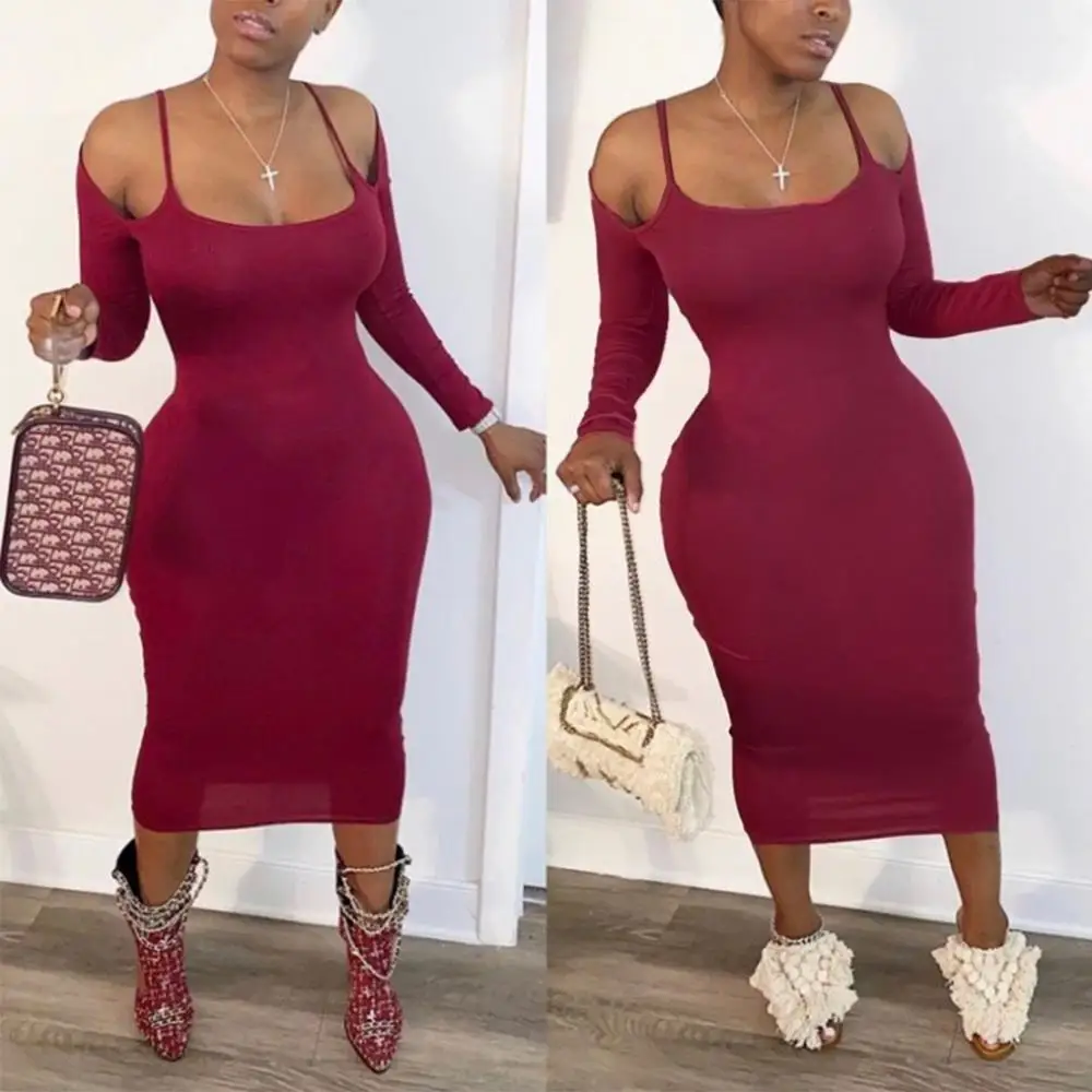 Women Summer Spaghetti Strap Long Sleeve Solid Bodycon Midi Mid Calf Length Dress Fashion Sexy Club Party Pencil Dresses
Women Summer Spaghetti Strap Long Sleeve Solid Bodycon Midi Mid Calf Length Dress Fashion Sexy Club Party Pencil Dresses