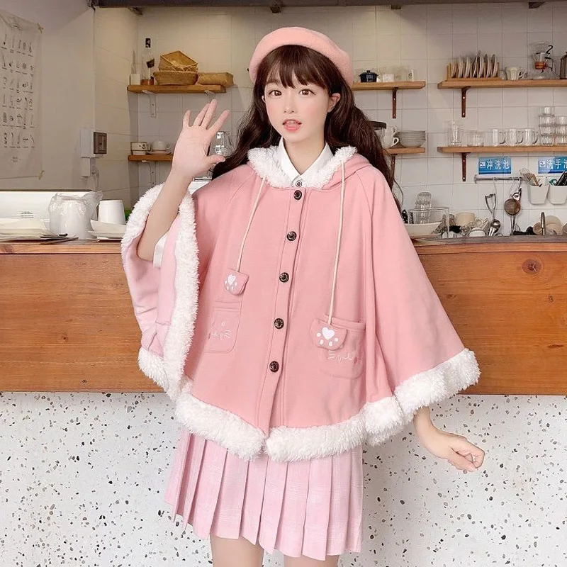Autumn Winter Kawaii Girl Lolita Cape Coat Long Sleeve Fake Fur Cardigan Cat Ears Plush Cloak Women Cute Pink Hooded Overcoat
Autumn Winter Kawaii Girl Lolita Cape Coat Long Sleeve Fake Fur Cardigan Cat Ears Plush Cloak Women Cute Pink Hooded Overcoat