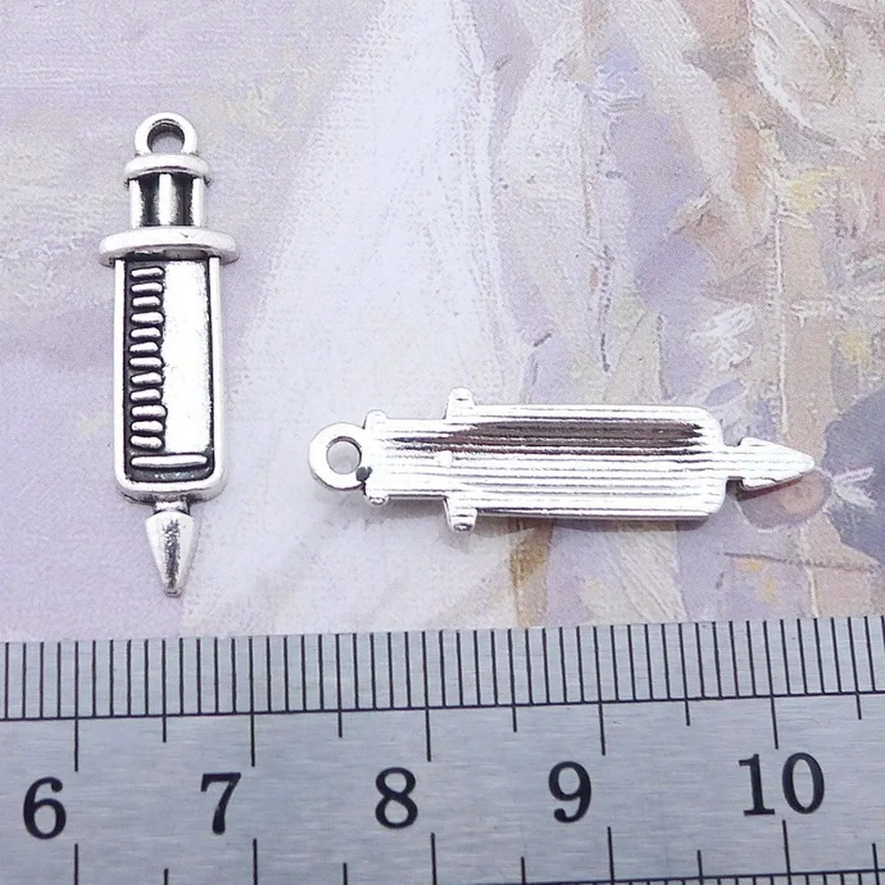 200pcs Syringe Charms 9mm x 30mm DIY Jewelry Making Pendant antique silver color | Украшения и аксессуары