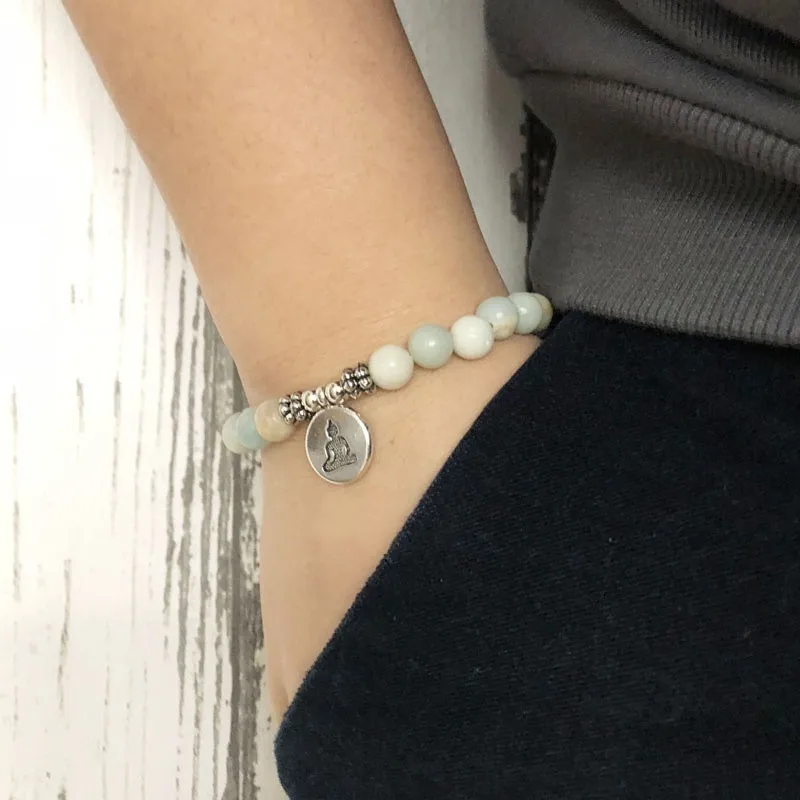 Men Amazoned Stones Bracelet homme OM Lotus Buddha pulsera hombre Beaded Stretch Charm Lava Chakra Bracelets For Women Jewelry | Украшения