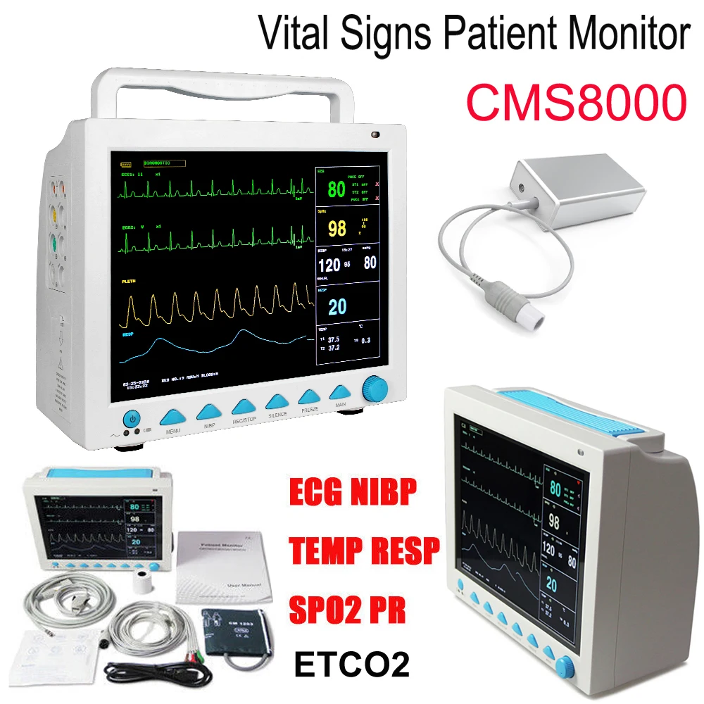 CMS8000 монитор пациента в отделении интенсивной терапии 12,1 "монитор жизненно важных сигналов, многопараметрический аппарат ECG NIBP SPO2 PR RESP TEMP ETCO2
CMS8000 монитор пациента в отделении интенсивной терапии 12,1 "монитор жизненно важных сигналов, многопараметрический аппарат ECG NIBP SPO2 PR RESP TEMP ETCO2