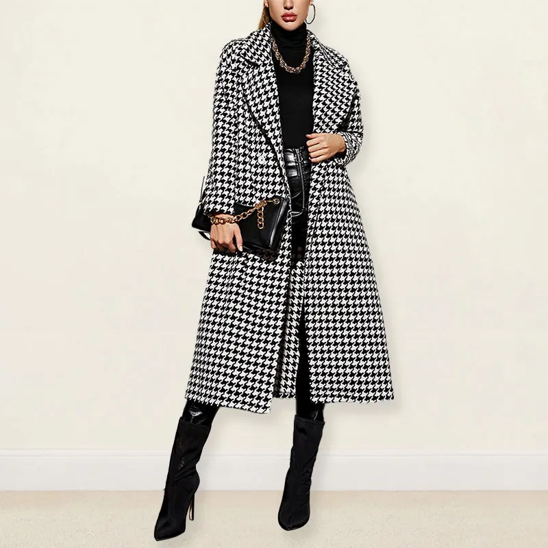 Winter Coat Women Thick Warm Black White Plaid Casual Long Coat Turn-down Collar Loose Soft 2021 New Coat
Winter Coat Women Thick Warm Black White Plaid Casual Long Coat Turn-down Collar Loose Soft 2021 New Coat