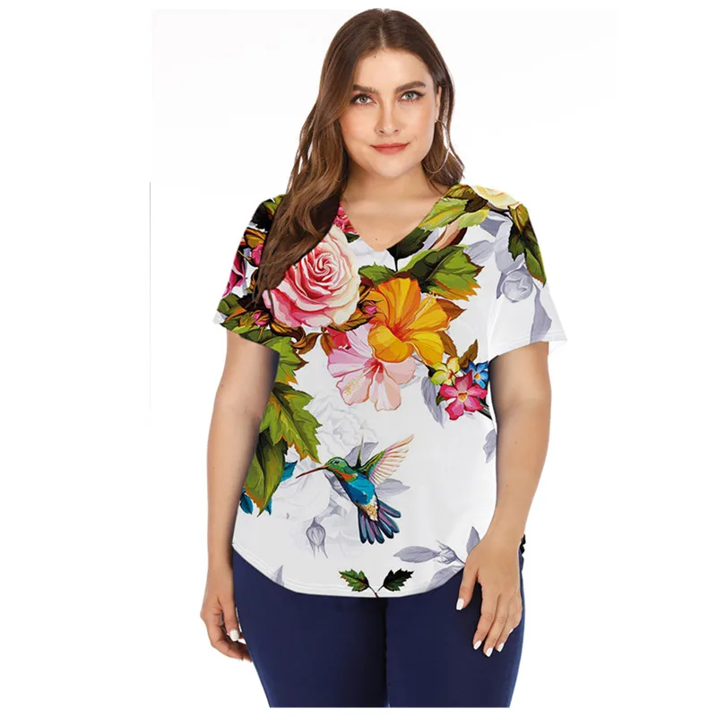 Women Clothes Plus Size 3D Floral Print T Shirt Fashion Tops Summer Ladies Short Sleeve V-Neck Female T-Shirt Casual Streetwear
Women Clothes Plus Size 3D Floral Print T Shirt Fashion Tops Summer Ladies Short Sleeve V-Neck Female T-Shirt Casual Streetwear