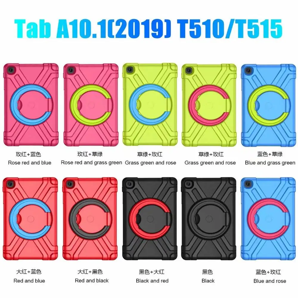 

360 degree rotating Stand Kids cover For Samsung Galaxy Tab A 10.1 2019 T510 T515 SM-515 case Silicon PC handle funda + Film
