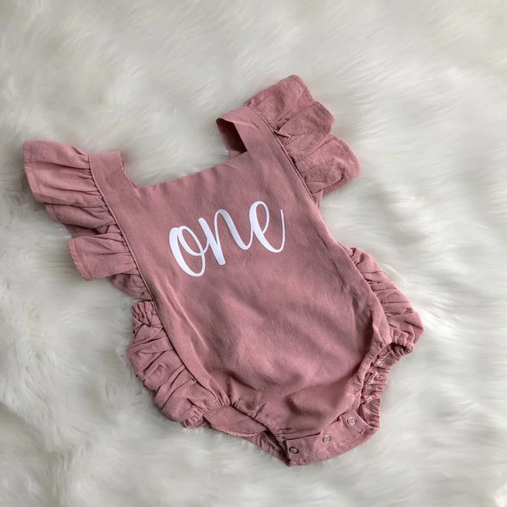 

Custom baby girl crawling dress baby shower name date personalized cute text name cartoon onesie One Romper/ Blush