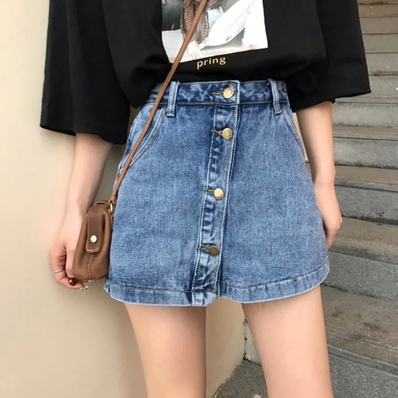 Women Fashion High Waist Quality Single Breasted Slim Denim Skirts Female Summer Sexy Casual A-line Skirts All-match Streetwear
Women Fashion High Waist Quality Single Breasted Slim Denim Skirts Female Summer Sexy Casual A-line Skirts All-match Streetwear