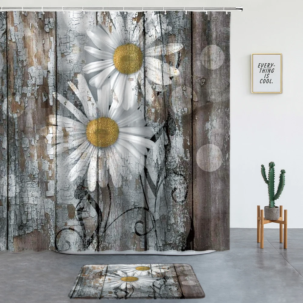 Набор штор для душа с белыми маргаритками, антискользящие коврики в стиле ретро, под древесину, для декорирования комнаты, коврики для входн... 
Набор штор для душа с белыми маргаритками, антискользящие коврики в стиле ретро, под древесину, для декорирования комнаты, коврики для входн...