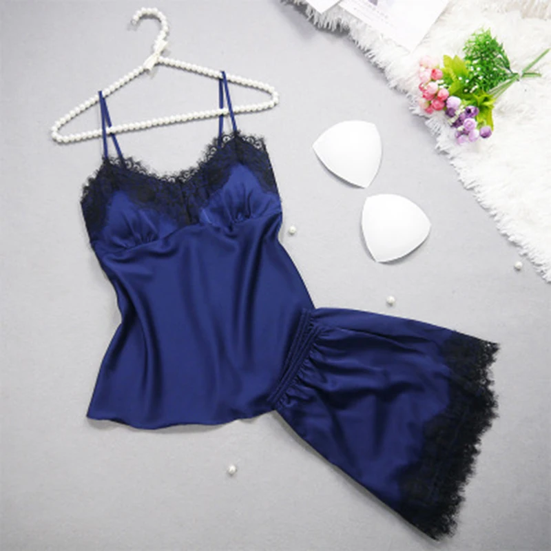 2 Pieces Sets Ladies Sleepwear Sets For Female Summer Deep V-Neck Sexy Spaghetti Strap Shorts Sleepwear Silk Homewear
2 Pieces Sets Ladies Sleepwear Sets For Female Summer Deep V-Neck Sexy Spaghetti Strap Shorts Sleepwear Silk Homewear