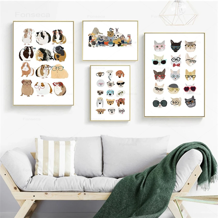 Nursery Wall Art Canvas Posters Print Cartoon Guinea Pig Cats And Dogs With Glasses Painting Nordic Pictures Kids Bedroom Decor
Nursery Wall Art Canvas Posters Print Cartoon Guinea Pig Cats And Dogs With Glasses Painting Nordic Pictures Kids Bedroom Decor