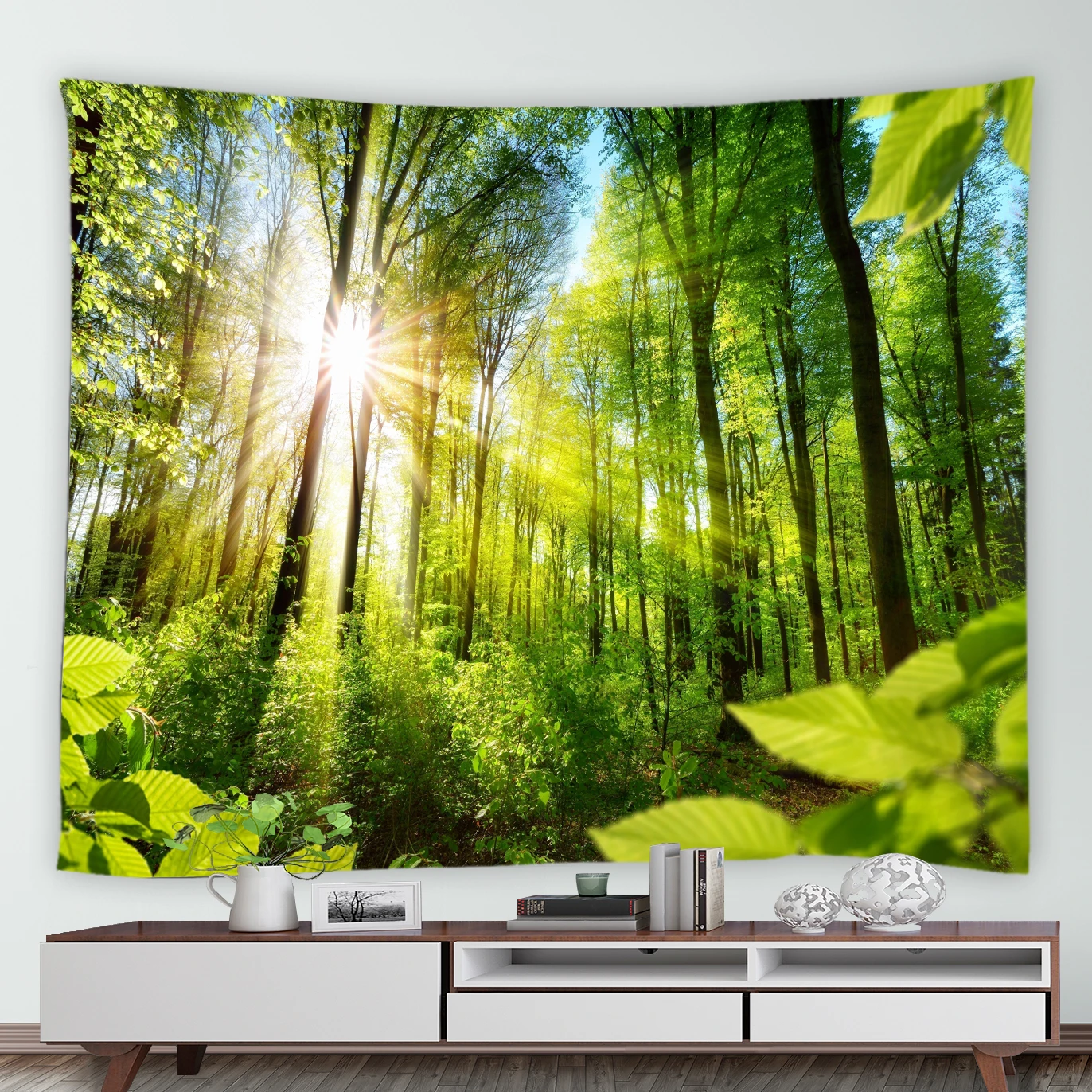 

Spring Green Forest Tapestry Sunlight Plants Natural Landscape Tapestries Home Dorm Study Room Decor Wall Hanging Mural Blanket