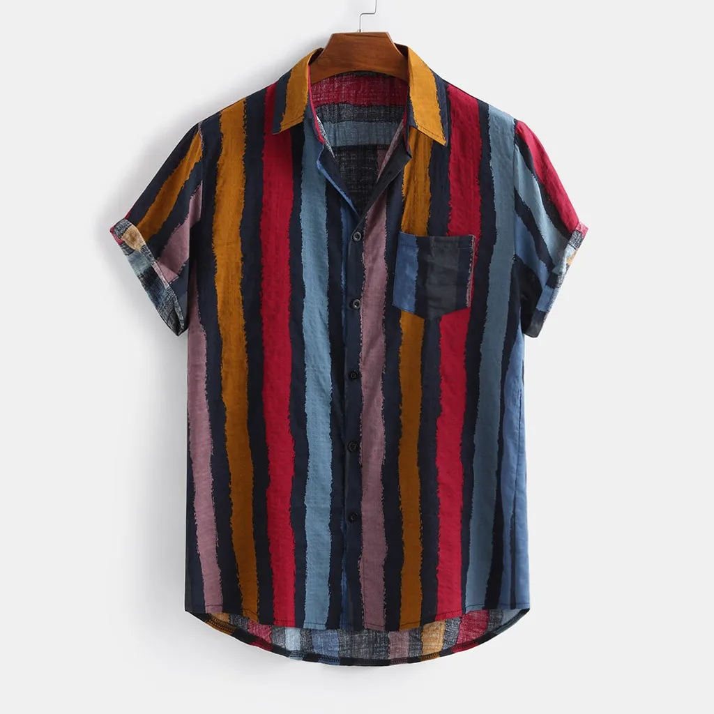 Shirts Men FASHION Short Sleeve Multi Color Stripe Cotton Linen Mens Casual Baggy Formal Tops Summer Chemise Homme
Shirts Men FASHION Short Sleeve Multi Color Stripe Cotton Linen Mens Casual Baggy Formal Tops Summer Chemise Homme
