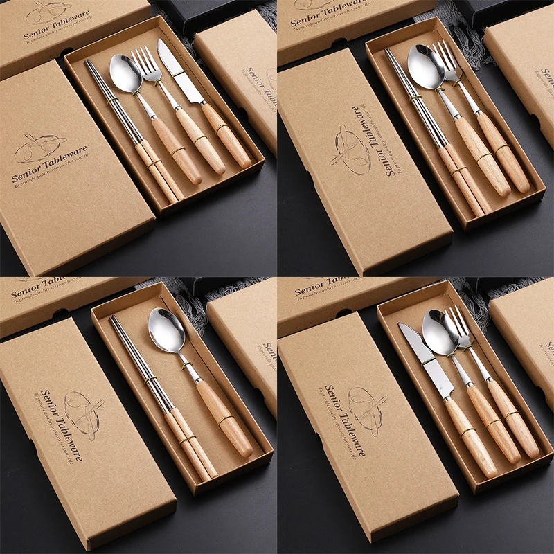 2022 Portable Cutlery Set With Wooden Handle Three-piece Steak Cutlery Set Four-piece Stainless Steel Spoon And Chopsticks Set
2022 Portable Cutlery Set With Wooden Handle Three-piece Steak Cutlery Set Four-piece Stainless Steel Spoon And Chopsticks Set