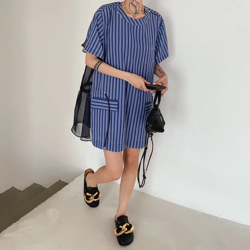 Patchwork Striped Mesh Casual Dress For Women O Neck Short Sleeve Loose Mini Dresses Female Summer 2021 New Stylish
Patchwork Striped Mesh Casual Dress For Women O Neck Short Sleeve Loose Mini Dresses Female Summer 2021 New Stylish