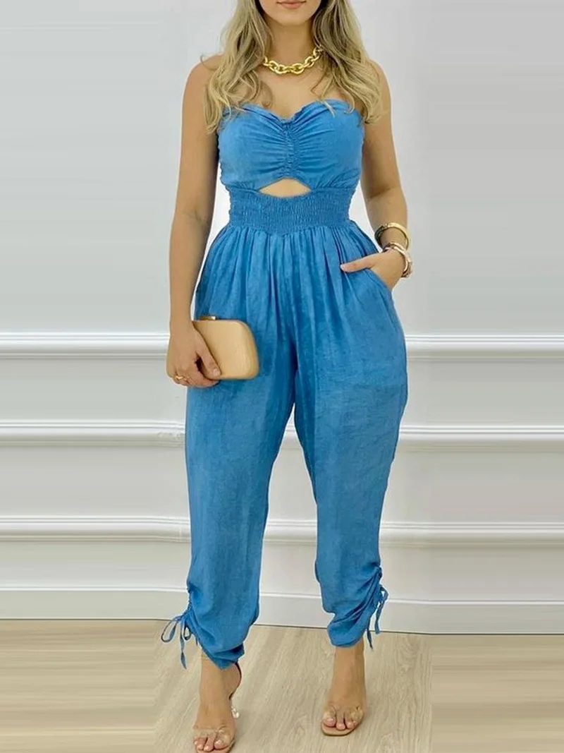 2021 Summer Women's Jumpsuit Casual Sleeveless Halter Vacation Jumpsuit Solid Color Tube Top Cut Fold Pocket Blue Jumpsuit New
2021 Summer Women's Jumpsuit Casual Sleeveless Halter Vacation Jumpsuit Solid Color Tube Top Cut Fold Pocket Blue Jumpsuit New