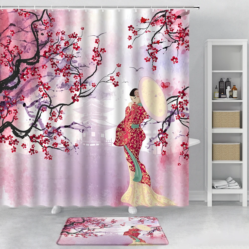2Pcs Pink Sakura Tree Cherry Blossoms Shower Curtain Retro Japanese Woman Beautiful Scenery Bathroom Curtains Non-slip Bath Mats
2Pcs Pink Sakura Tree Cherry Blossoms Shower Curtain Retro Japanese Woman Beautiful Scenery Bathroom Curtains Non-slip Bath Mats