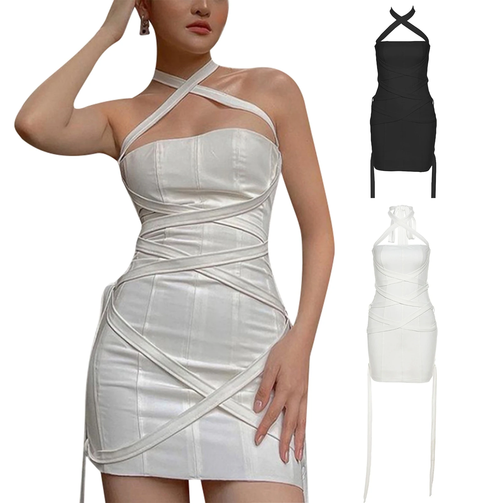 Women’s Sexy Halter Short Dress Fashion Solid Color Bandage High Waist Slim Fit Dress
Women’s Sexy Halter Short Dress Fashion Solid Color Bandage High Waist Slim Fit Dress