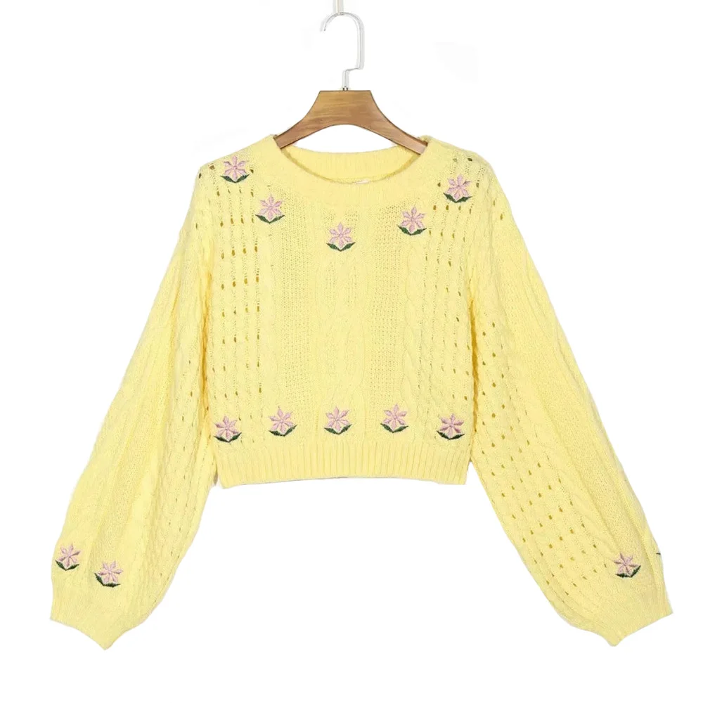 Women Jumper Yellow White Crop Sweaters Vintage Long Sleeve O-Neck Floral Emboidery Knitted Pullover 2021 Autumn Loose Jumper
Women Jumper Yellow White Crop Sweaters Vintage Long Sleeve O-Neck Floral Emboidery Knitted Pullover 2021 Autumn Loose Jumper